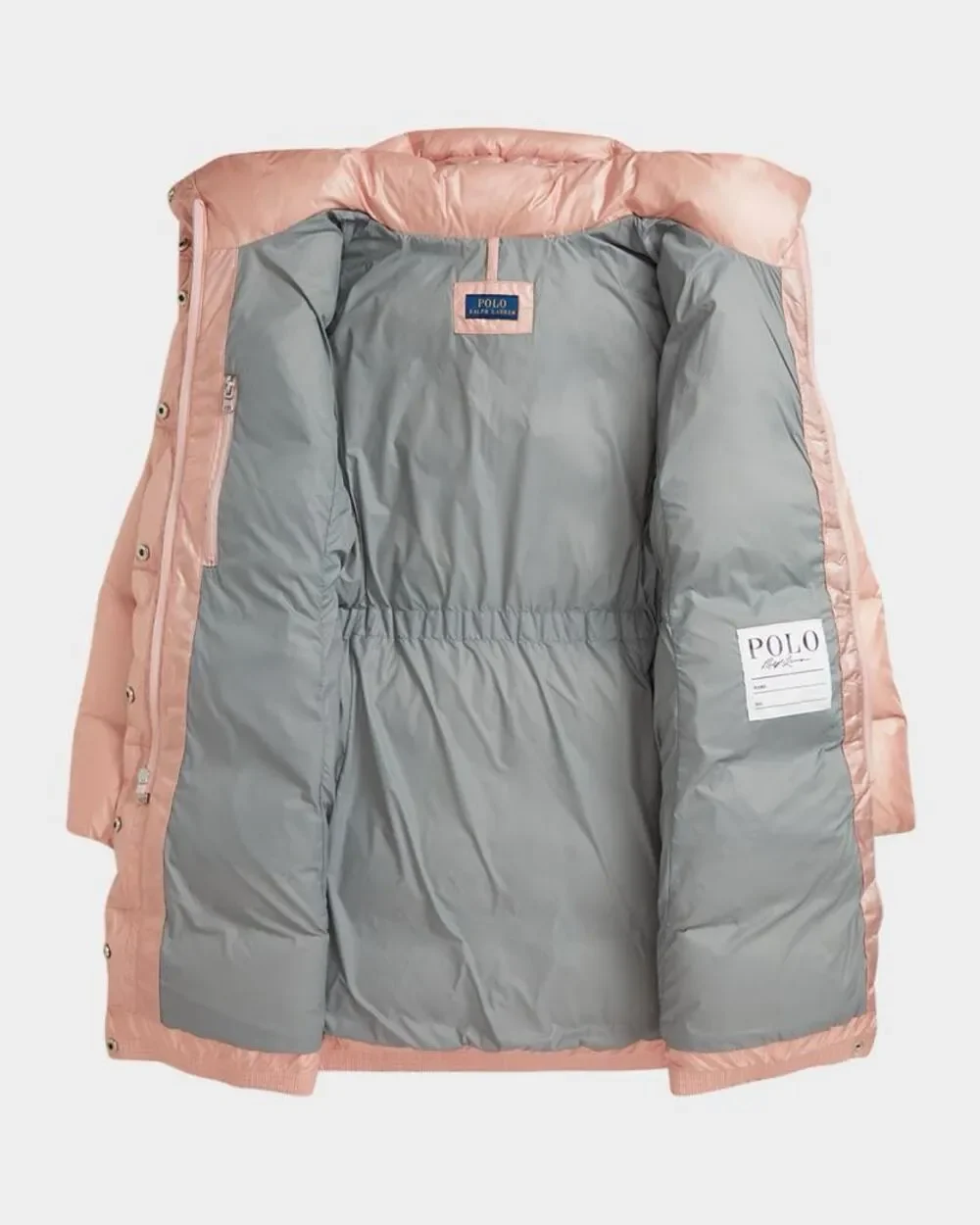 Polo Ralph Lauren Celia Metallic Water-Repellant Long Hooded Down Jacket Pink Yo
